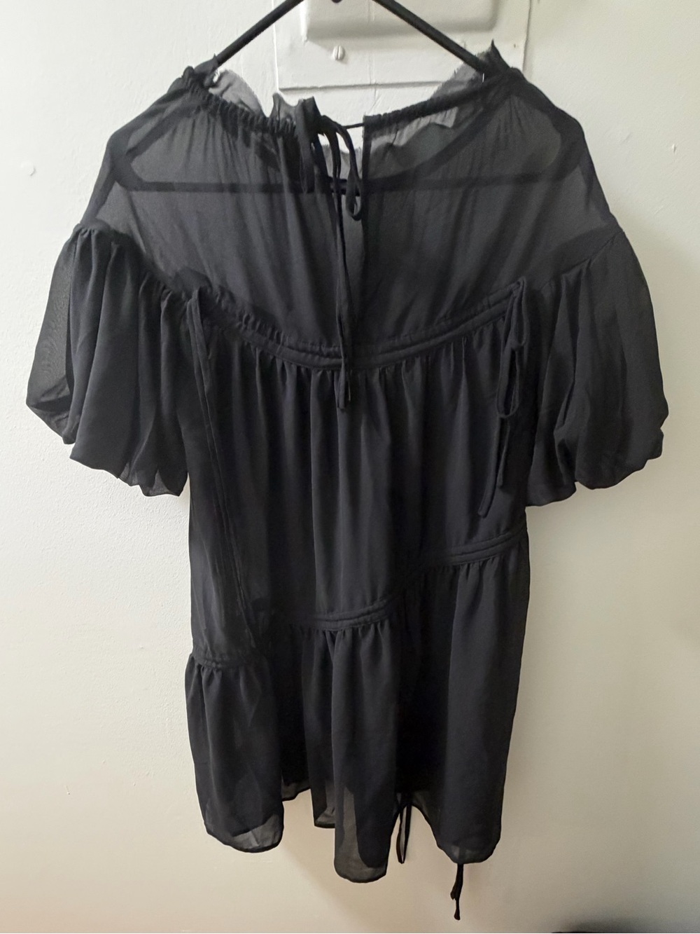 ASOS Design Black Sheer Ruched Drawstring Mini Dress Size 8 - Picture 3 of 5